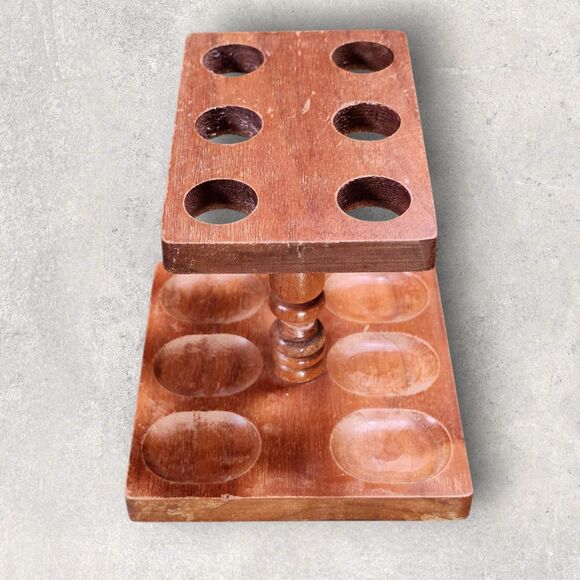 Vintage Wood Tobacco Pipe Stand Holder Rack Mid Century 6 Slot Smoking Tray - Picture 3 of 13